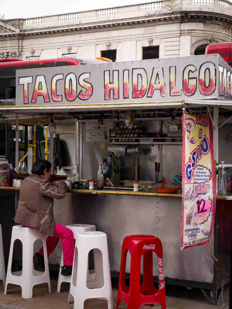 A tacos food street stand right on streets in Mexico City
